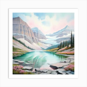 Watercolor Landscape Glacier National Park Art Print