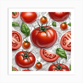 Seamless Pattern With Tomatoes And Leaves Art Print