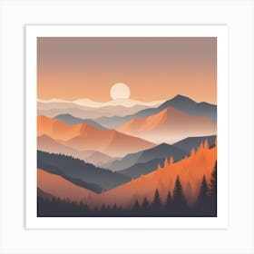 Misty mountains background in orange tone 98 Art Print