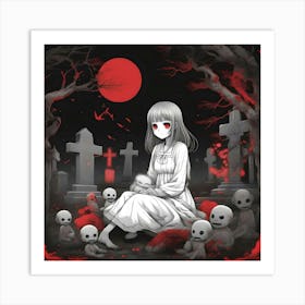 Anime Girl In A Cemetery 1 Art Print