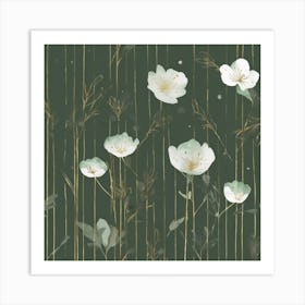 White Flowers On A Green Background Art Print