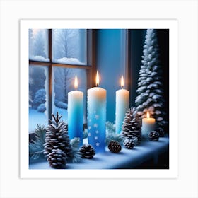 Christmas Scene With Candles Art Print