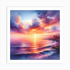 Sunset Over The Ocean 1 Art Print