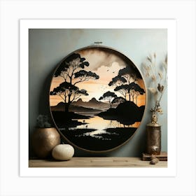 Boho art Silhouette of landscape 1 Art Print