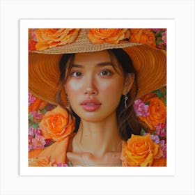 Asian Girl With Roses 1 Art Print