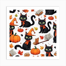Cute Cat Halloween Pumpkin (9) Art Print