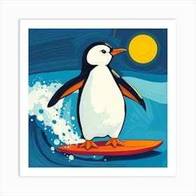 Penguin On Surfboard 1 Art Print