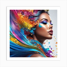 Colorful Woman With Colorful Hair Art Print