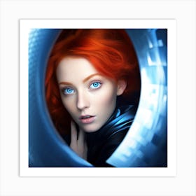 Woman With Red Hair And Blue Eyes Art Print