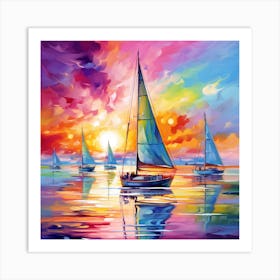 Sailboats At Sunset 9 Art Print