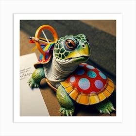 Turtle With A Spinning Wheel Art Print