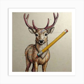 Deer With Pencil Art Print