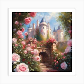 Castle Rose Garden with Pink Roses 3 Art Print