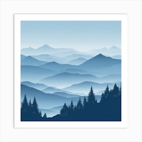 Misty mountains background in blue tone 114 Art Print