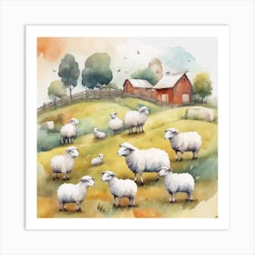 Sheep On The Farm Art Print