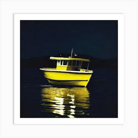 Yellow Boat At Night Art Print