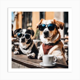 Two Dogs At A Cafe Art Print