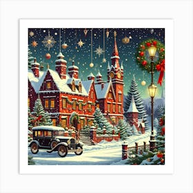 Christmas Village Town Snow Art Print