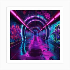 Neon Tunnel With Graffiti Art Print