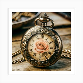 Vintage Pocket Watch With A Rose Design Art Print