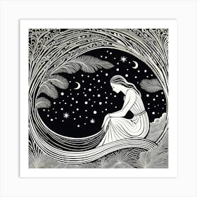 A Linocut inspired woman art, 132 Art Print