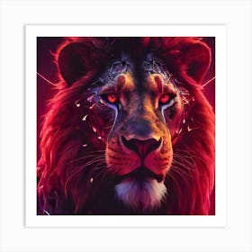 Cyber Lion With Red Eyes Art Print