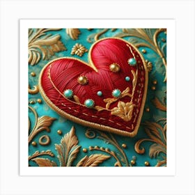 Embroidered Heart red 6 Art Print