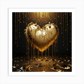 Gold Heart On Black Background Art Print