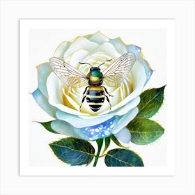 Bee On A Rose Art Print