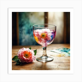 Peonies In A Wine Glass Art Print