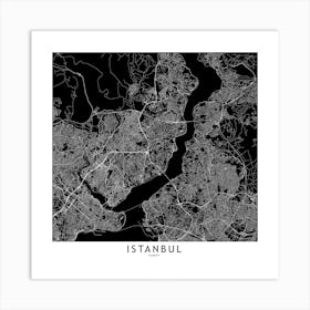 Istanbul Black And White Map Square Art Print