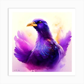 Water Painting of a Beautifully Designed Purple Gallinule Pigeon Art Print