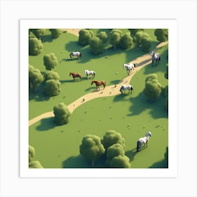 Horses On A Path Art Print