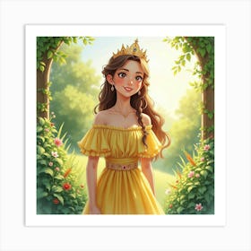 Watercolor Portrait Of Young Queen In A Serene, Sunlit Garden Art Print