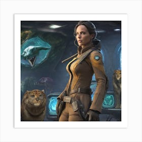 Woman In Space With Animals Art Print