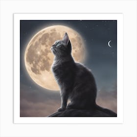 Cat In The Moonlight Art Print