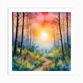 Sunset In The Woods Art Print