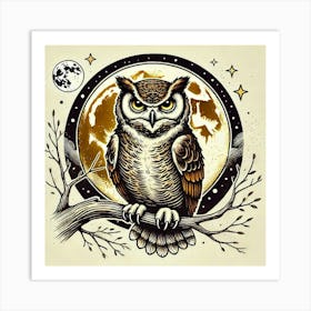 Tattoo Owl 3 Art Print