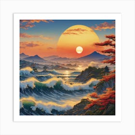 Big Wave Sunset by Hokusai Art Print