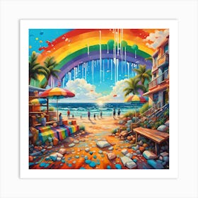 Rainbow Over The Beach Bar Retreat Art Print