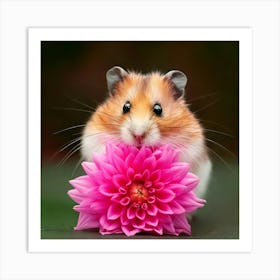 Firefly Adorable Hamster With A Pink Dahlia Blossom 53035 Art Print