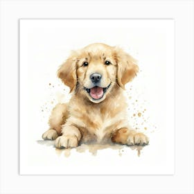 Cute Golden Retriever Watercolour Painting Art Print