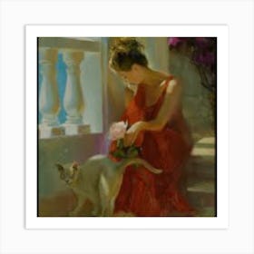 Girl And A Cat Art Print