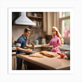 Barbie and Ken cooking in the kitchen Art Print