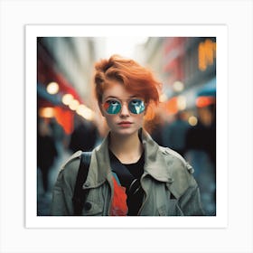 Girl With Red Hair And Sunglasses Art Print