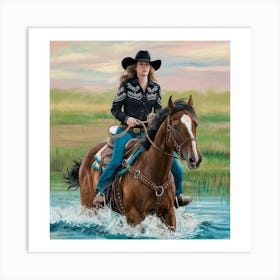 Cowgirl Riding Horse 3 Art Print