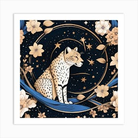 Cheetah And Flowers Art Print