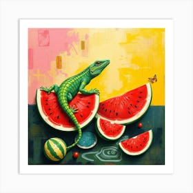 Lizard On Watermelon Art Print