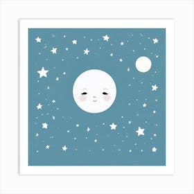 Sweet Moon and Stars Baby Nuersery Art Print