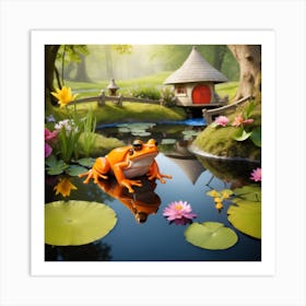 Colored Frogs Gather By The Waters Edge Creating An Enchanting And Magical Atmosphere1 Art Print